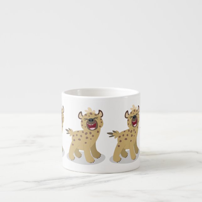 Cute funny hyena laughing cartoon illustration espresso cup (Front)