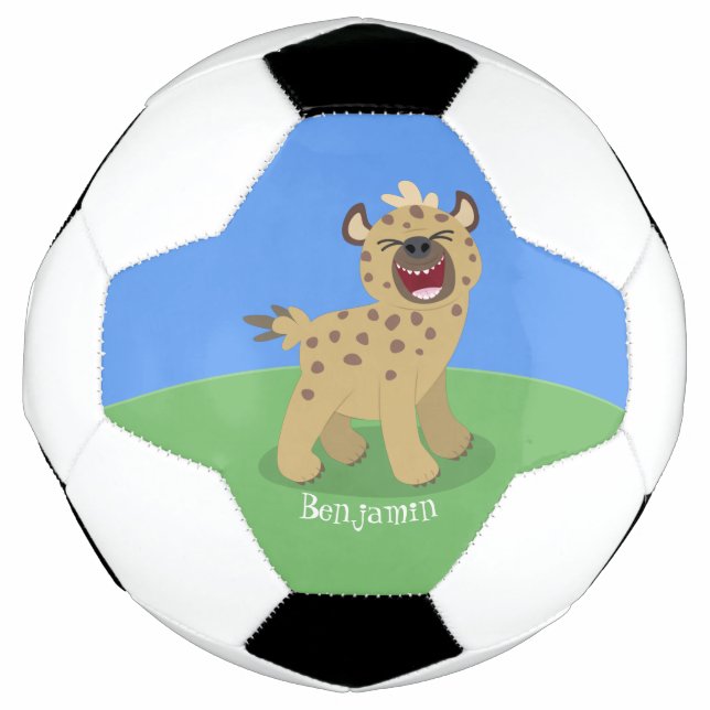 Cute funny hyena laughing cartoon illustration football (Front)
