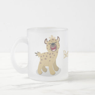 Cute funny hyena laughing cartoon illustration frosted glass coffee mug