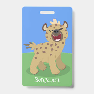 Cute funny hyena laughing cartoon illustration ID badge