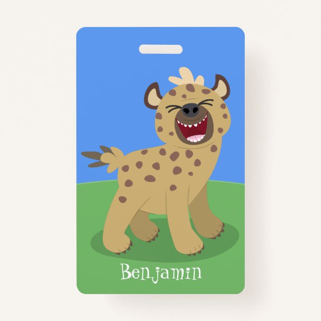 Cute funny hyena laughing cartoon illustration ID badge (Front)