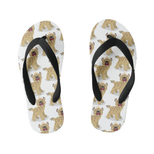 Cute funny hyena laughing cartoon illustration kid's flip flops