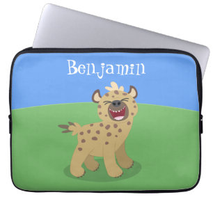 Cute funny hyena laughing cartoon illustration laptop sleeve