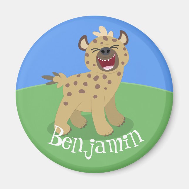 Cute funny hyena laughing cartoon illustration magnet (Front)