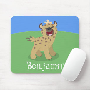 Cute funny hyena laughing cartoon illustration mouse mat