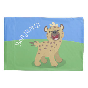 Cute funny hyena laughing cartoon illustration pillowcase