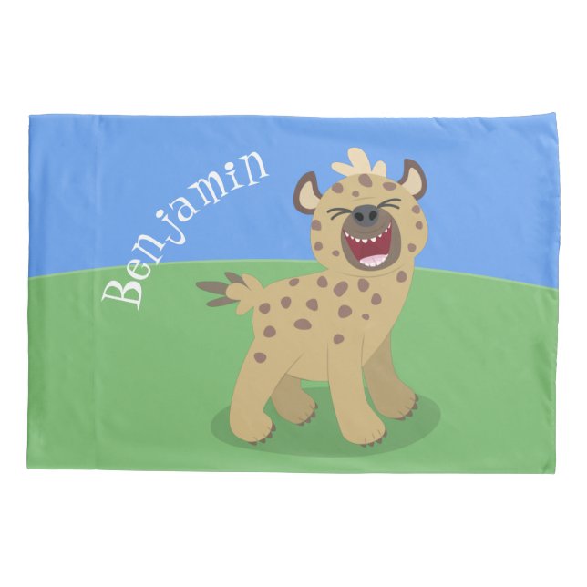 Cute funny hyena laughing cartoon illustration pillowcase (Back)
