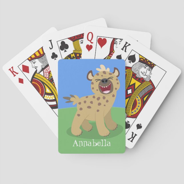Cute funny hyena laughing cartoon illustration playing cards (Back)
