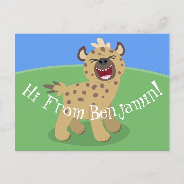 Cute funny hyena laughing cartoon illustration postcard (Front)