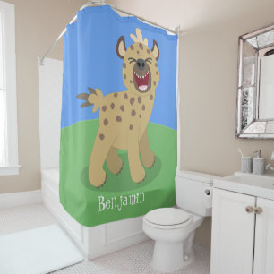 Cute funny hyena laughing cartoon illustration shower curtain