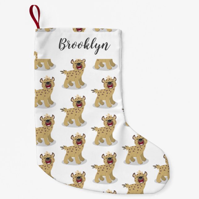 Cute funny hyena laughing cartoon illustration small christmas stocking (Front)