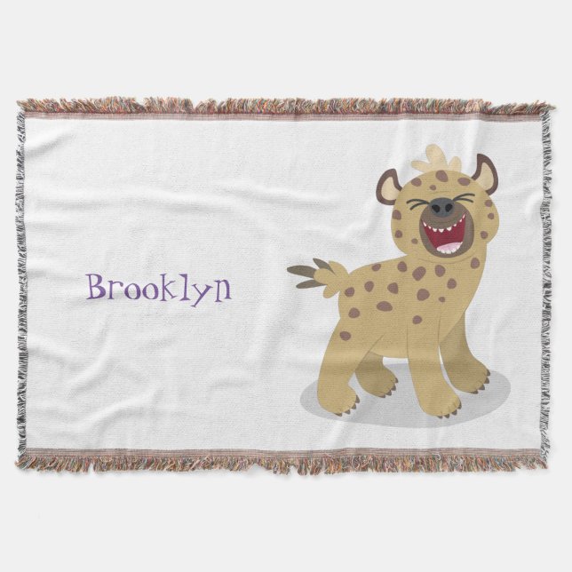 Cute funny hyena laughing cartoon illustration throw blanket (Front)