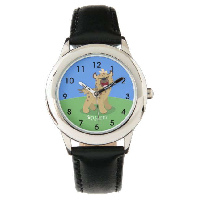Cute funny hyena laughing cartoon illustration watch (Front)