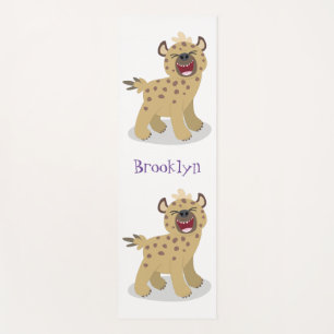Cute funny hyena laughing cartoon illustration yoga mat