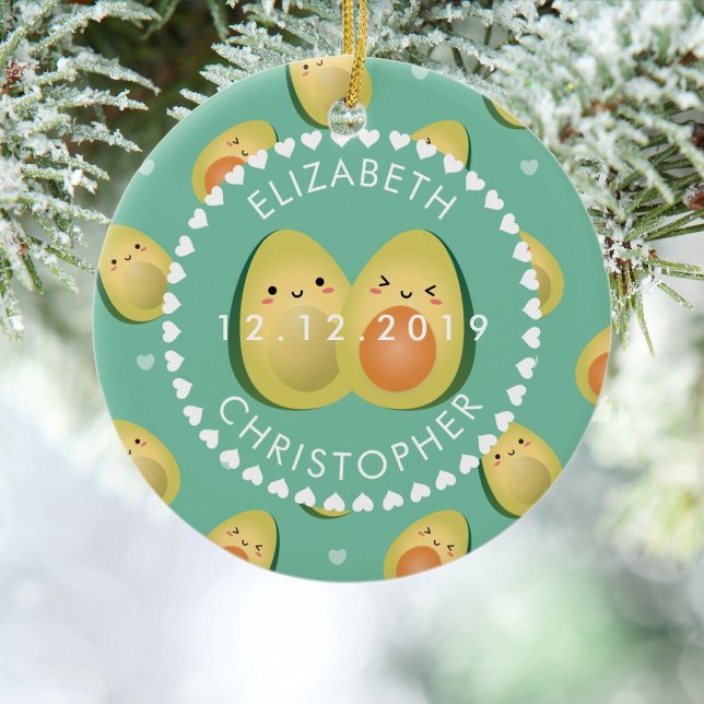 Cute Funny I love You Avocado Couple Anniversary Ceramic Tree Decoration (Creator Uploaded)