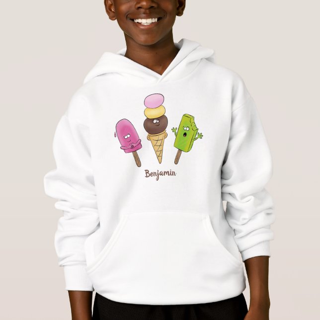 Cute funny ice cream popsicle cartoon trio (Front)