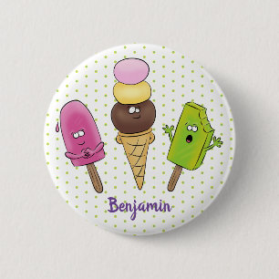 Cute funny ice cream popsicle cartoon trio 6 cm round badge
