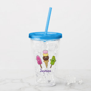 Cute funny ice cream popsicle cartoon trio acrylic tumbler