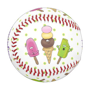 Cute funny ice cream popsicle cartoon trio baseball