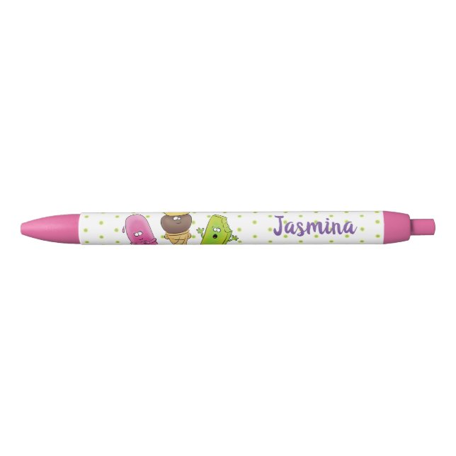 Cute funny ice cream popsicle cartoon trio black ink pen (Front)