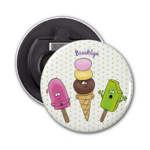Cute funny ice cream popsicle cartoon trio bottle opener
