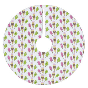 Cute funny ice cream popsicle cartoon trio brushed polyester tree skirt