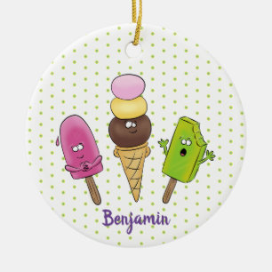 Cute funny ice cream popsicle cartoon trio ceramic tree decoration