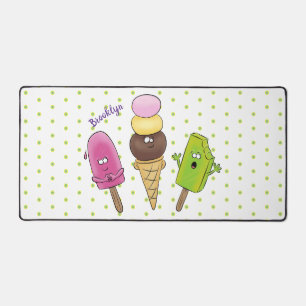 Cute funny ice cream popsicle cartoon trio desk mat