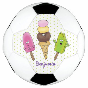 Cute funny ice cream popsicle cartoon trio football