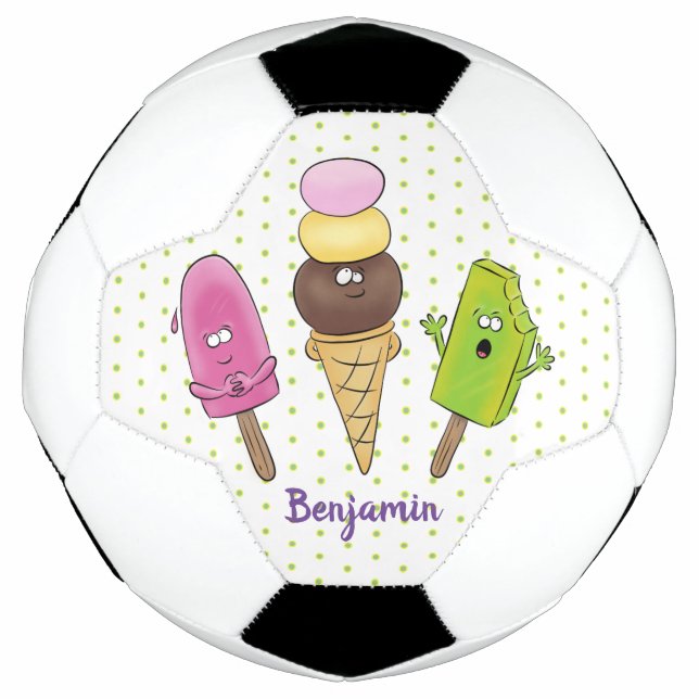 Cute funny ice cream popsicle cartoon trio football (Front)