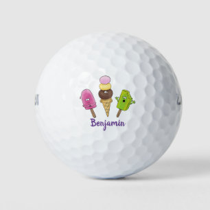 Cute funny ice cream popsicle cartoon trio golf balls