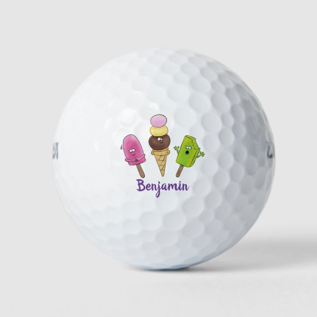 Cute funny ice cream popsicle cartoon trio golf balls (Front)
