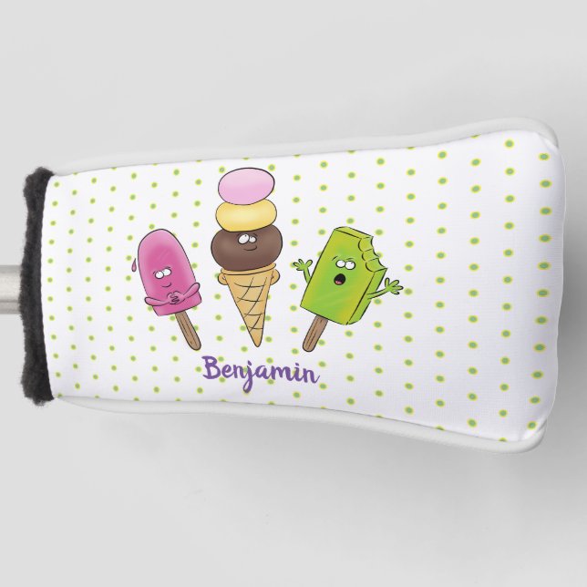 Cute funny ice cream popsicle cartoon trio golf head cover (Front)