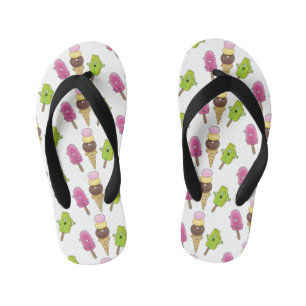 Cute funny ice cream popsicle cartoon trio kid's flip flops