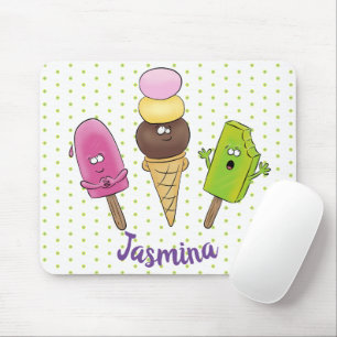 Cute funny ice cream popsicle cartoon trio mouse mat