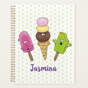 Cute funny ice cream popsicle cartoon trio planner