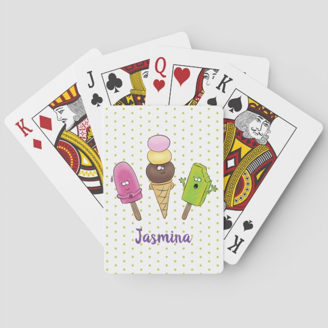 Cute funny ice cream popsicle cartoon trio playing cards (Back)
