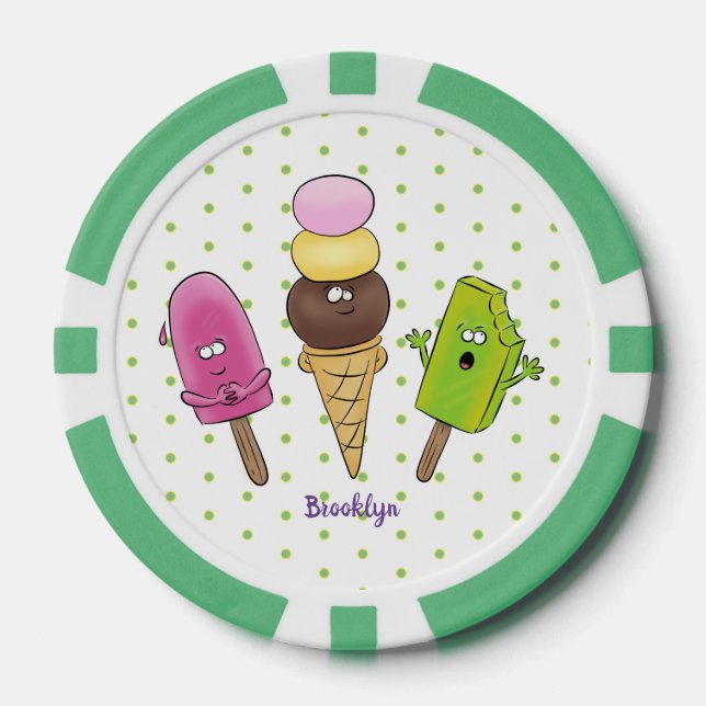 Cute funny ice cream popsicle cartoon trio poker chips (Front)