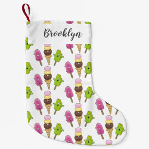 Cute funny ice cream popsicle cartoon trio small christmas stocking