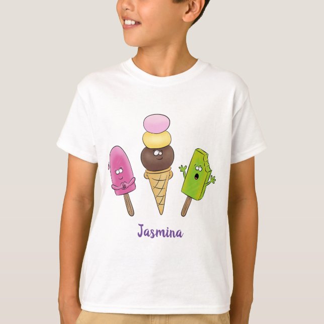 Cute funny ice cream popsicle cartoon trio T-Shirt (Front)