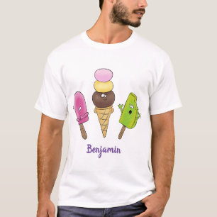 Cute funny ice cream popsicle cartoon trio T-Shirt