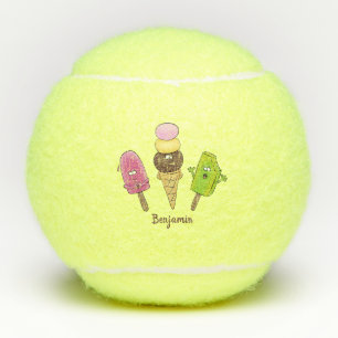 Cute funny ice cream popsicle cartoon trio tennis balls
