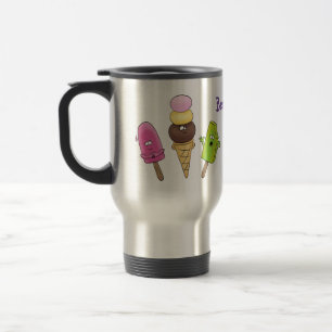 Cute funny ice cream popsicle cartoon trio travel mug
