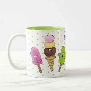Cute funny ice cream popsicle cartoon trio Two-Tone coffee mug
