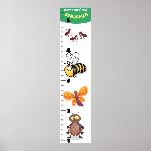 Cute funny insects cartoon growth chart (Front)