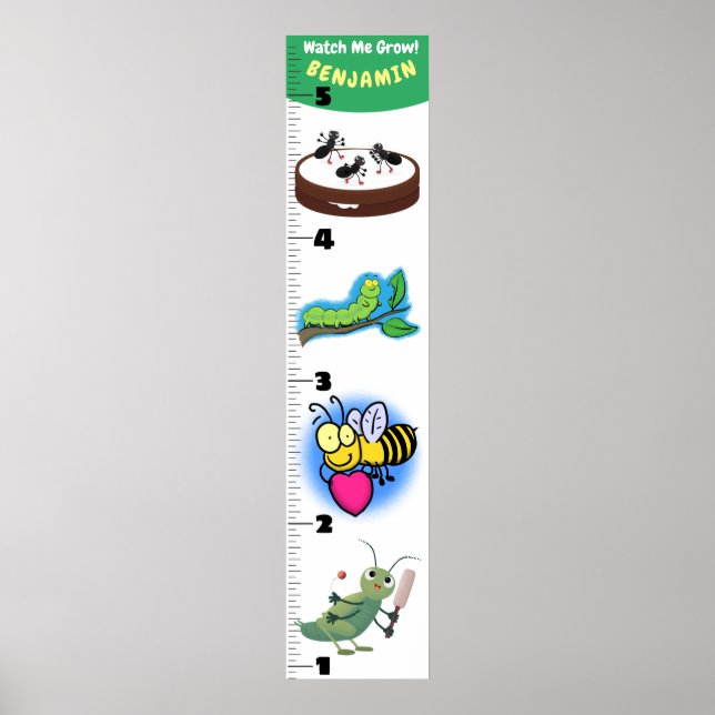 Cute funny insects cartoon growth chart (Front)