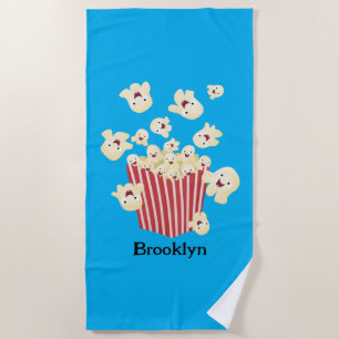 Cute funny jumping popcorn cartoon beach towel