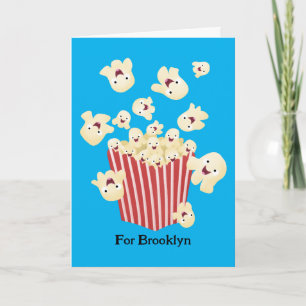 Cute funny jumping popcorn cartoon card