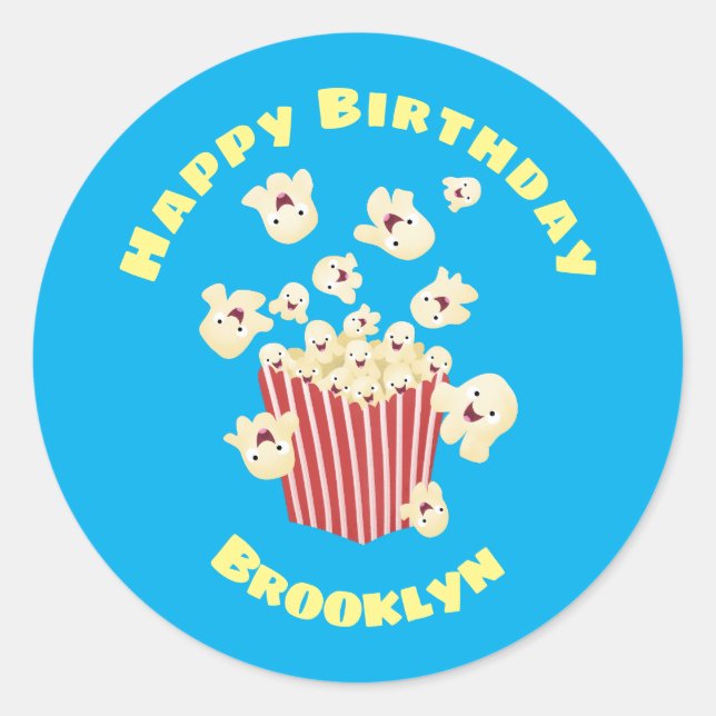 Cute funny jumping popcorn cartoon classic round sticker (Front)