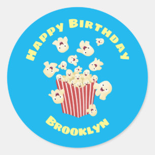 Cute funny jumping popcorn cartoon classic round sticker